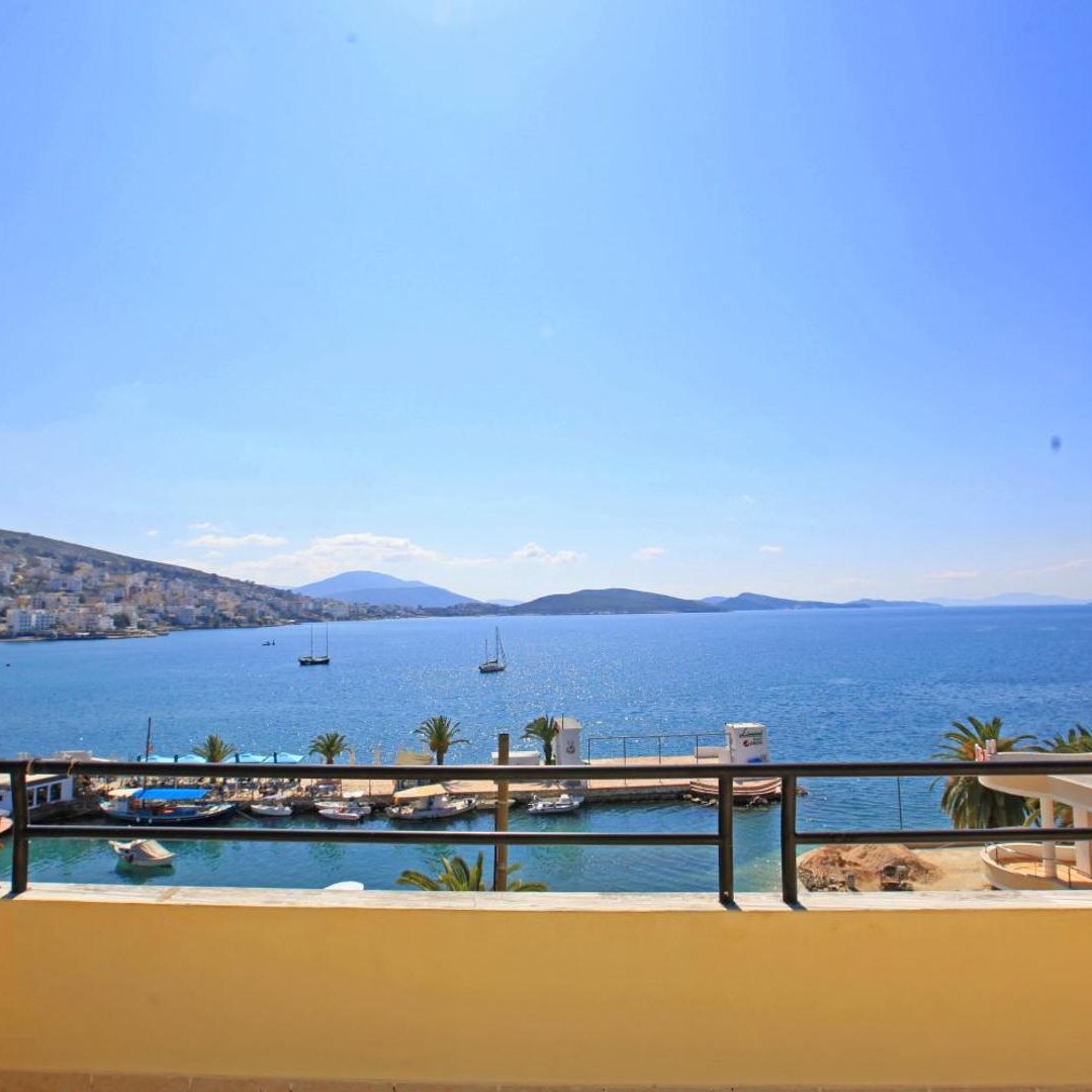 Balcony view over the marina and boats from Hotel Real in Sarandë, Albania
