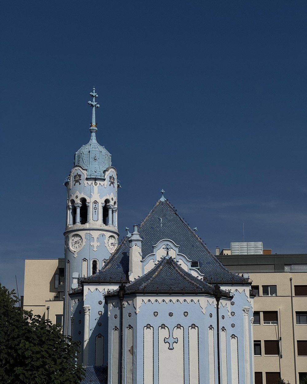 The pale blue art nouveau Church of St Elizabeth, known as the Blue Church, in Bratislava