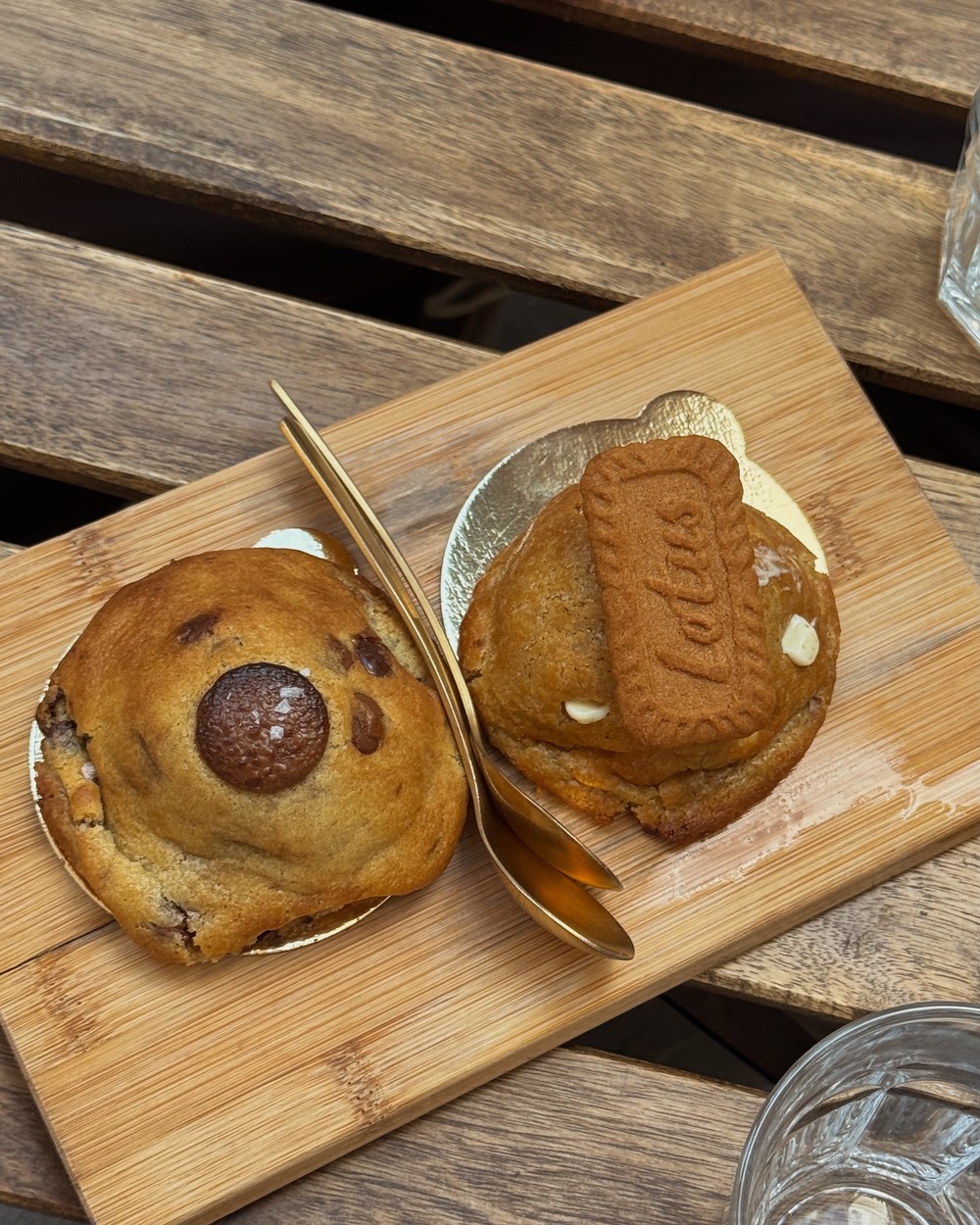 Stacked filled cookies on a counter at Cookie Beacon in Budapest