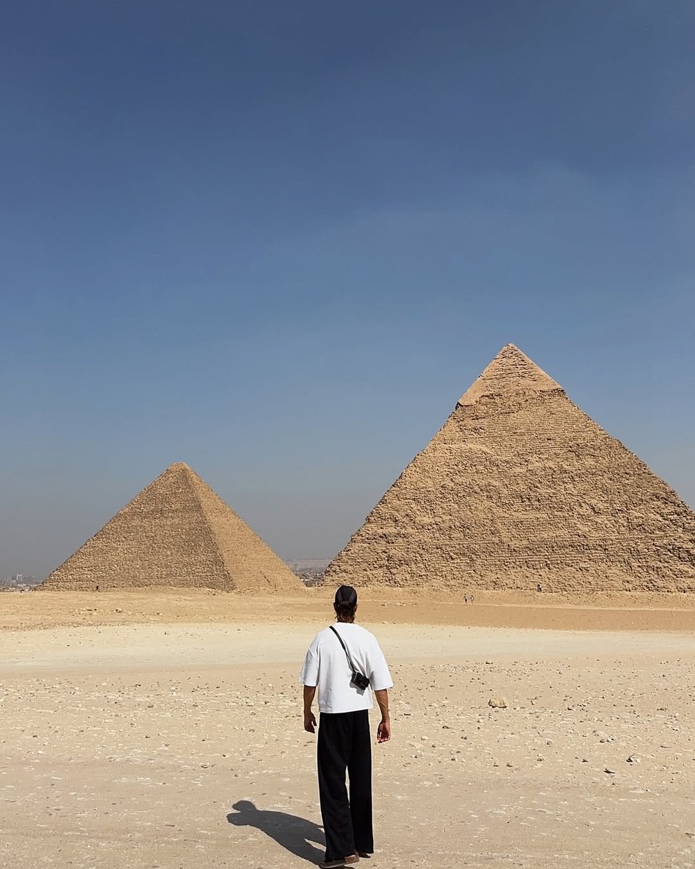 Daniel looking towards the Great Pyramids of Giza during our private tour