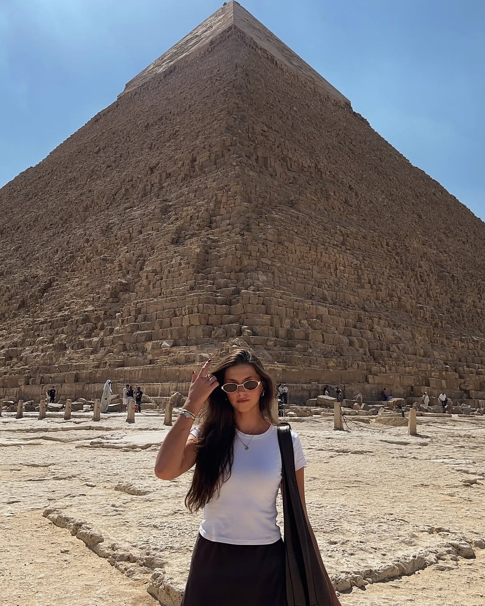 Ellen standing in front of the Great Pyramid of Giza during our private tour