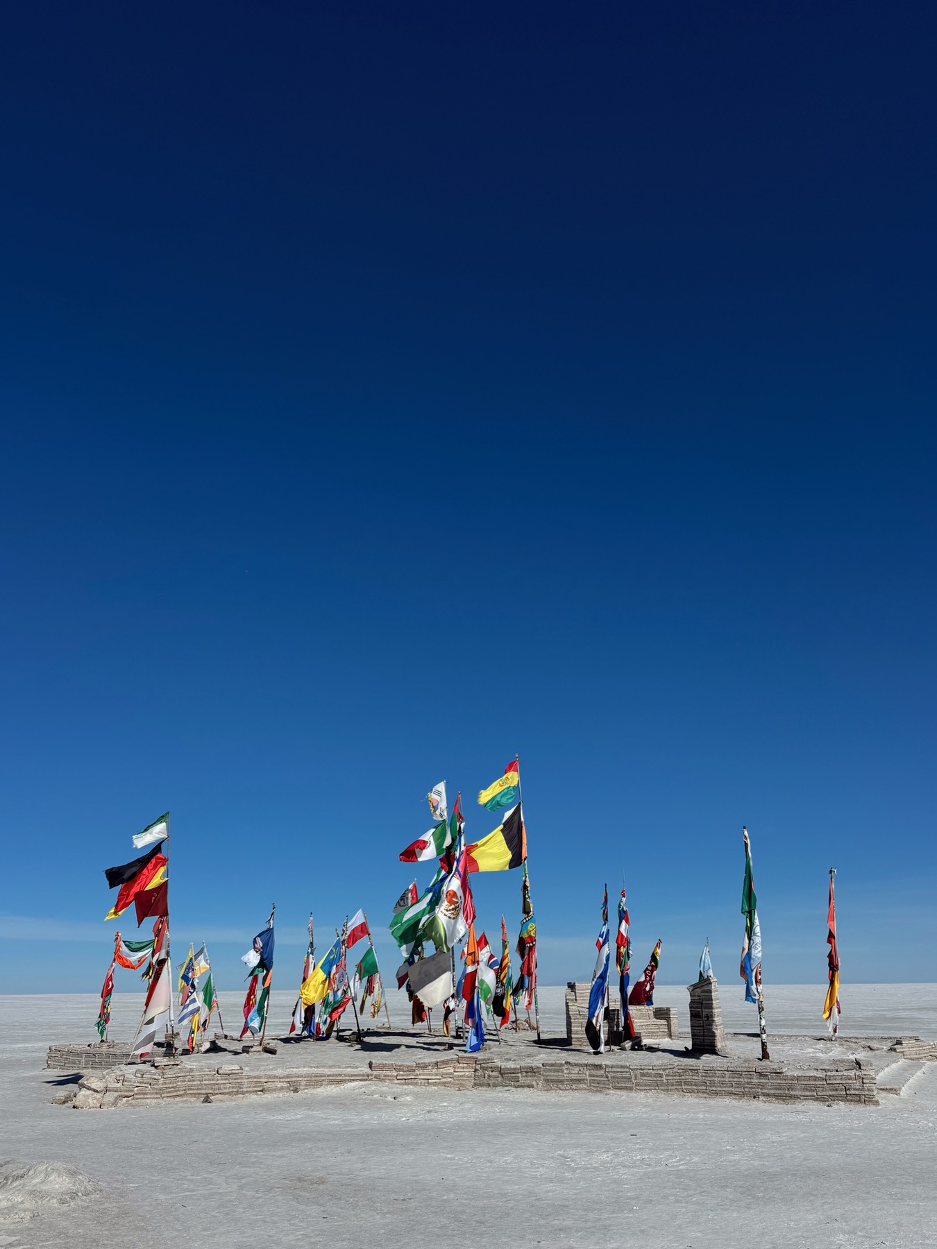 Colourful national flags on the Uyuni salt flats