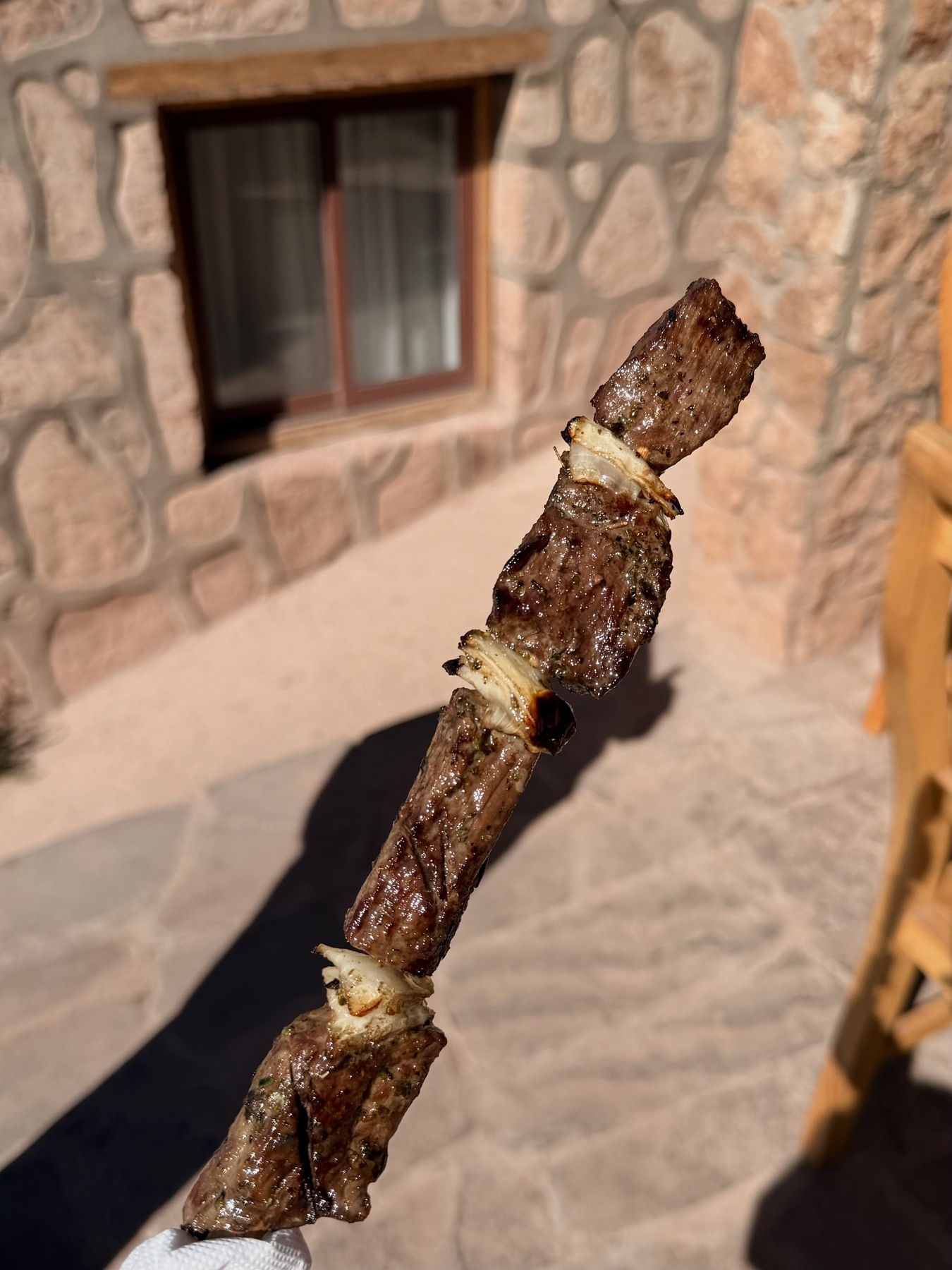 A llama skewer at a village stop on our El Tatio excursion