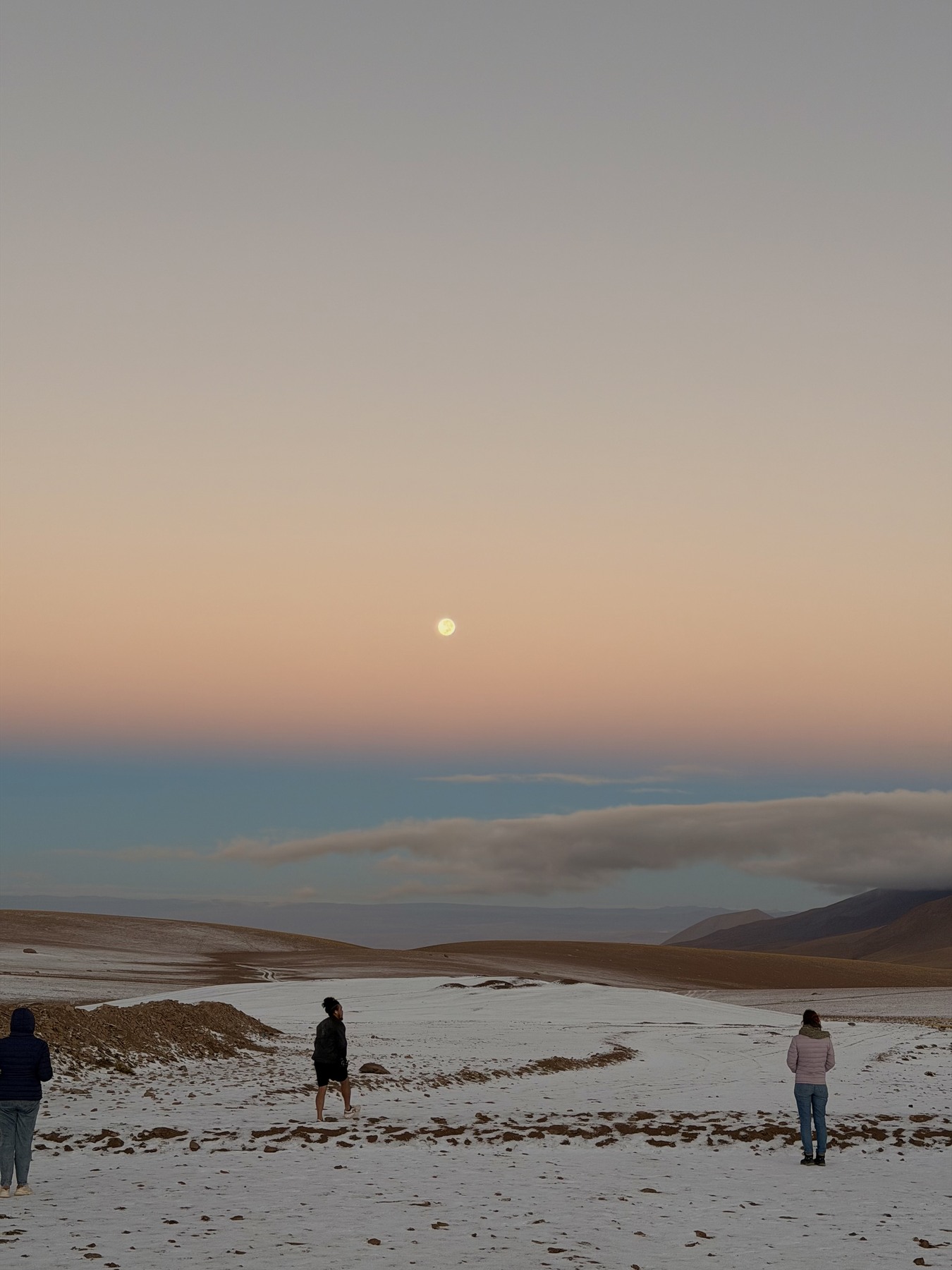 Travellers waiting in the cold near the Chile to Bolivia border at dawn