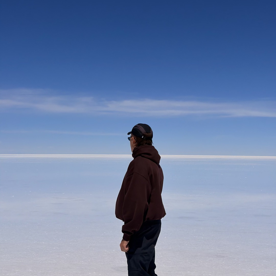 Daniel standing on a dry section of the Uyuni salt flats