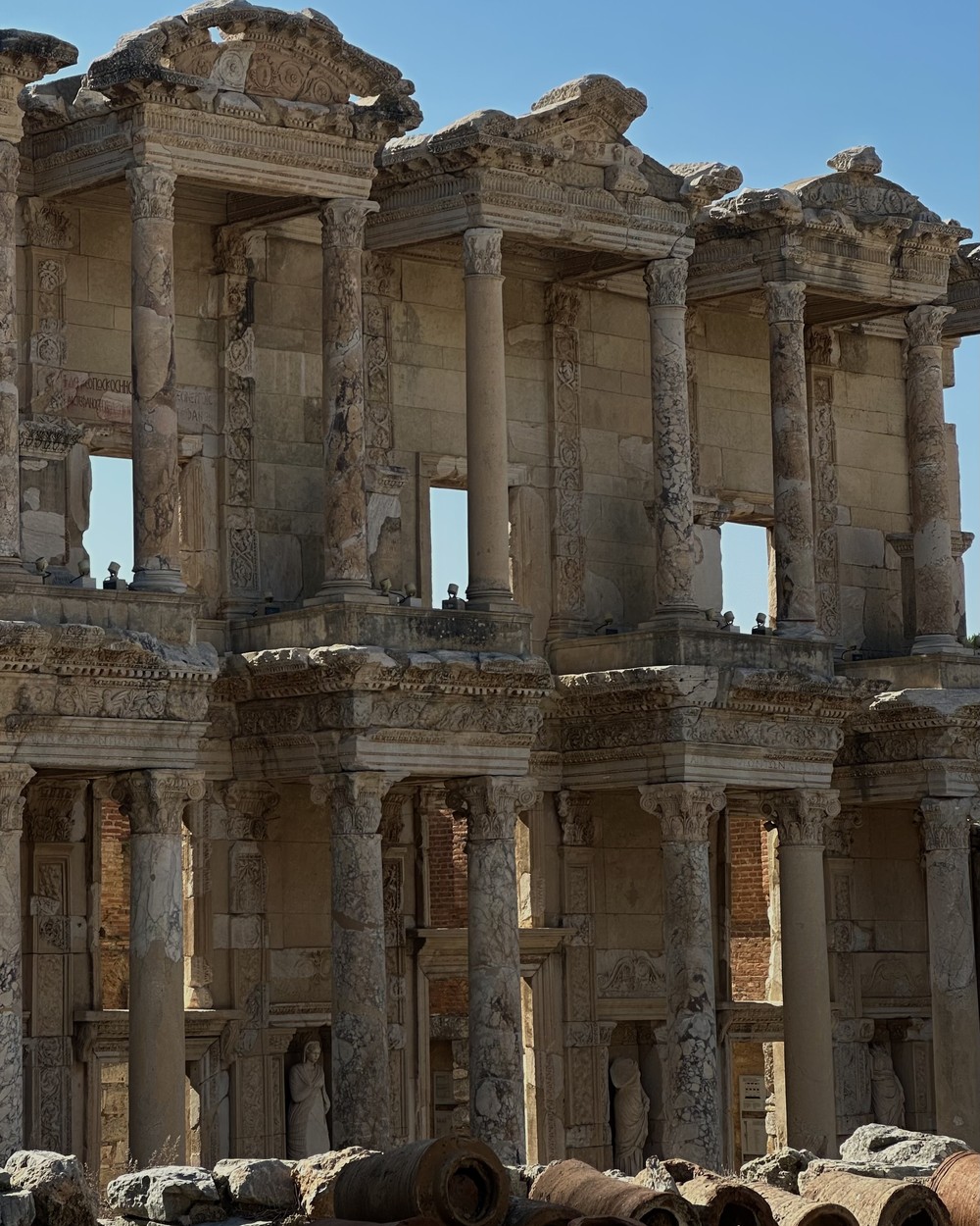 The facade of the Library of Celsus at the ancient city of Ephesus