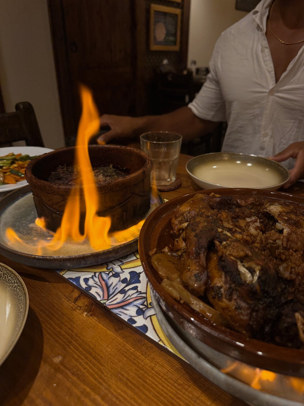 Flaming clay pot and slow-cooked duck at Zanooba Slow Cooking in Dahab