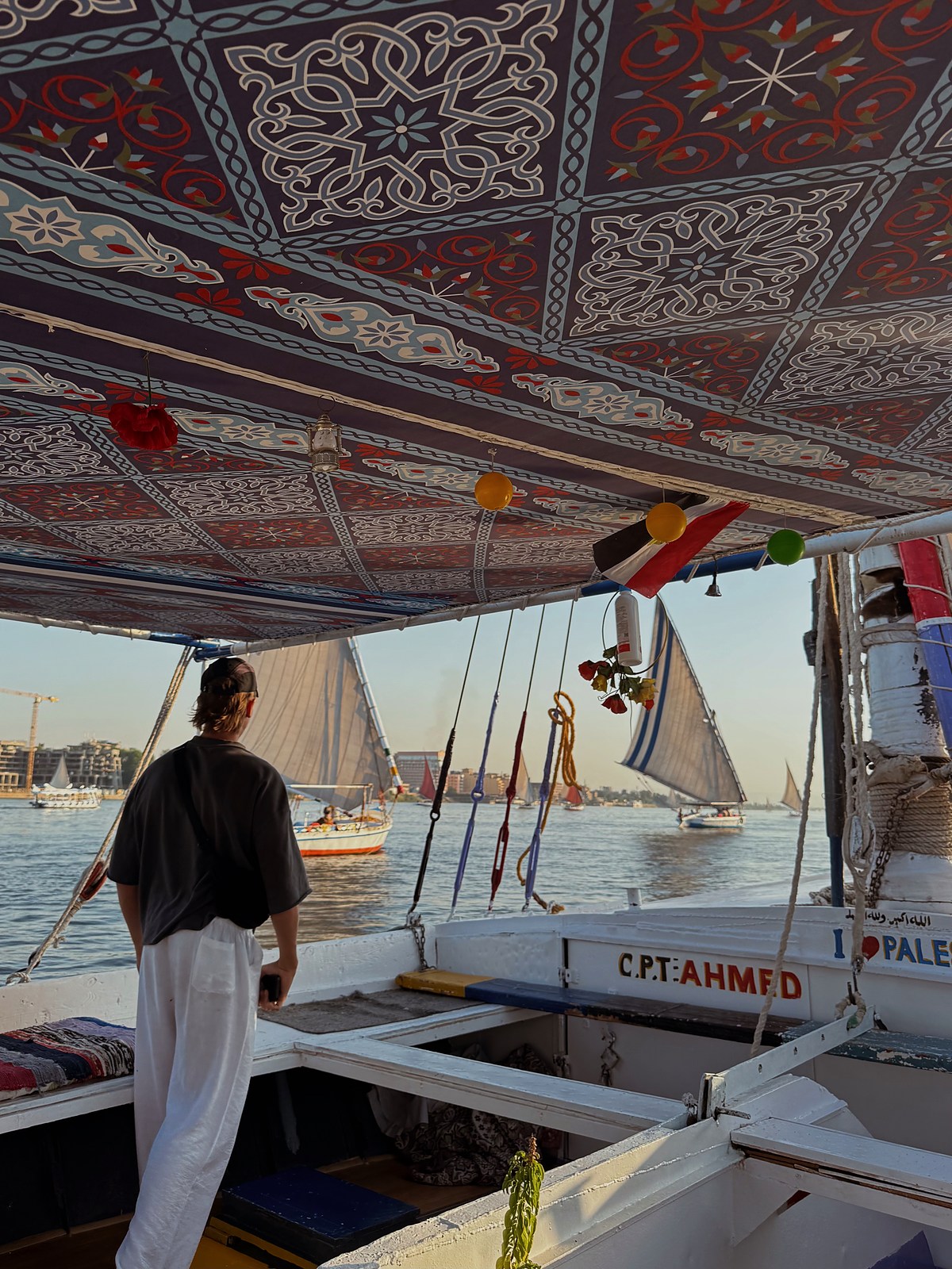Daniel aboard a boat on the Nile during our four-night Luxor stay