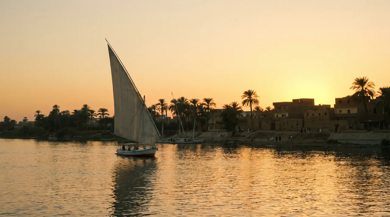 Sailing the Nile at sunset in Egypt