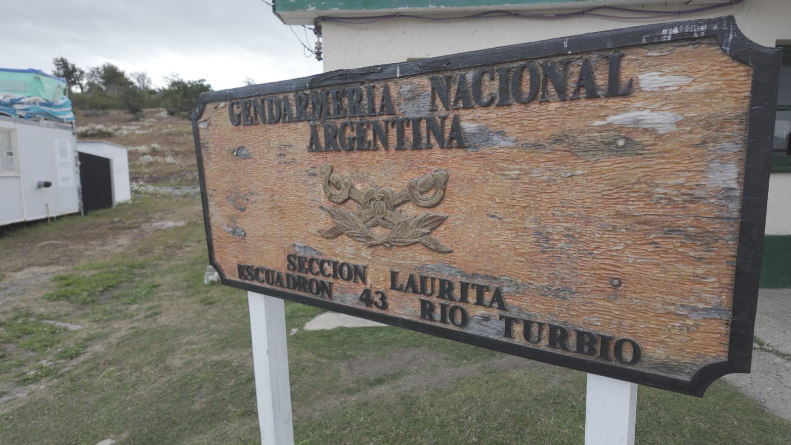 The Gendarmería Nacional Argentina sign at the Laurita border post