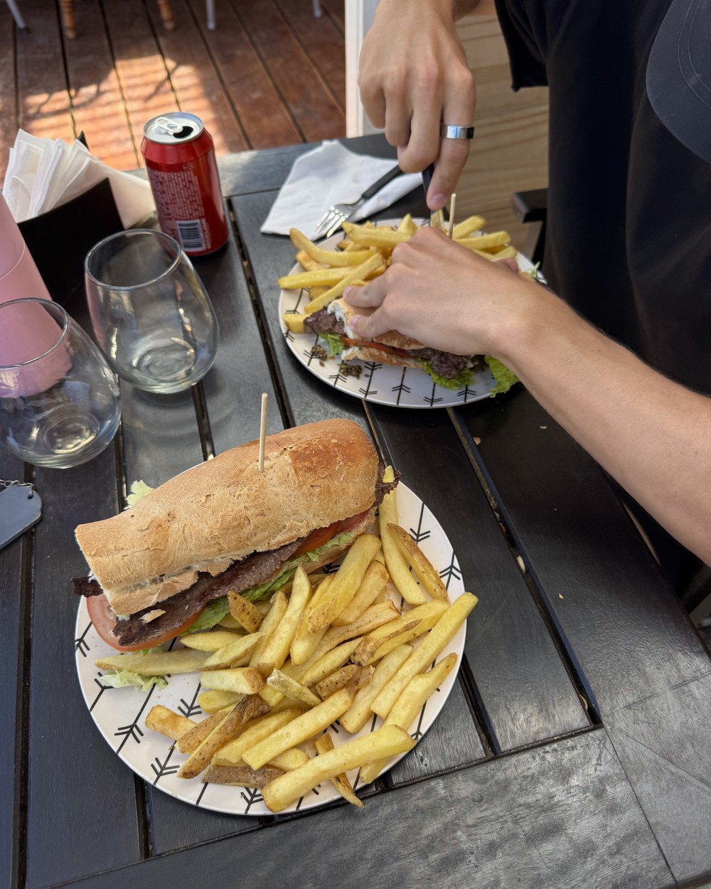 The steak sandwich, chips and full-sugar Coke after the hike