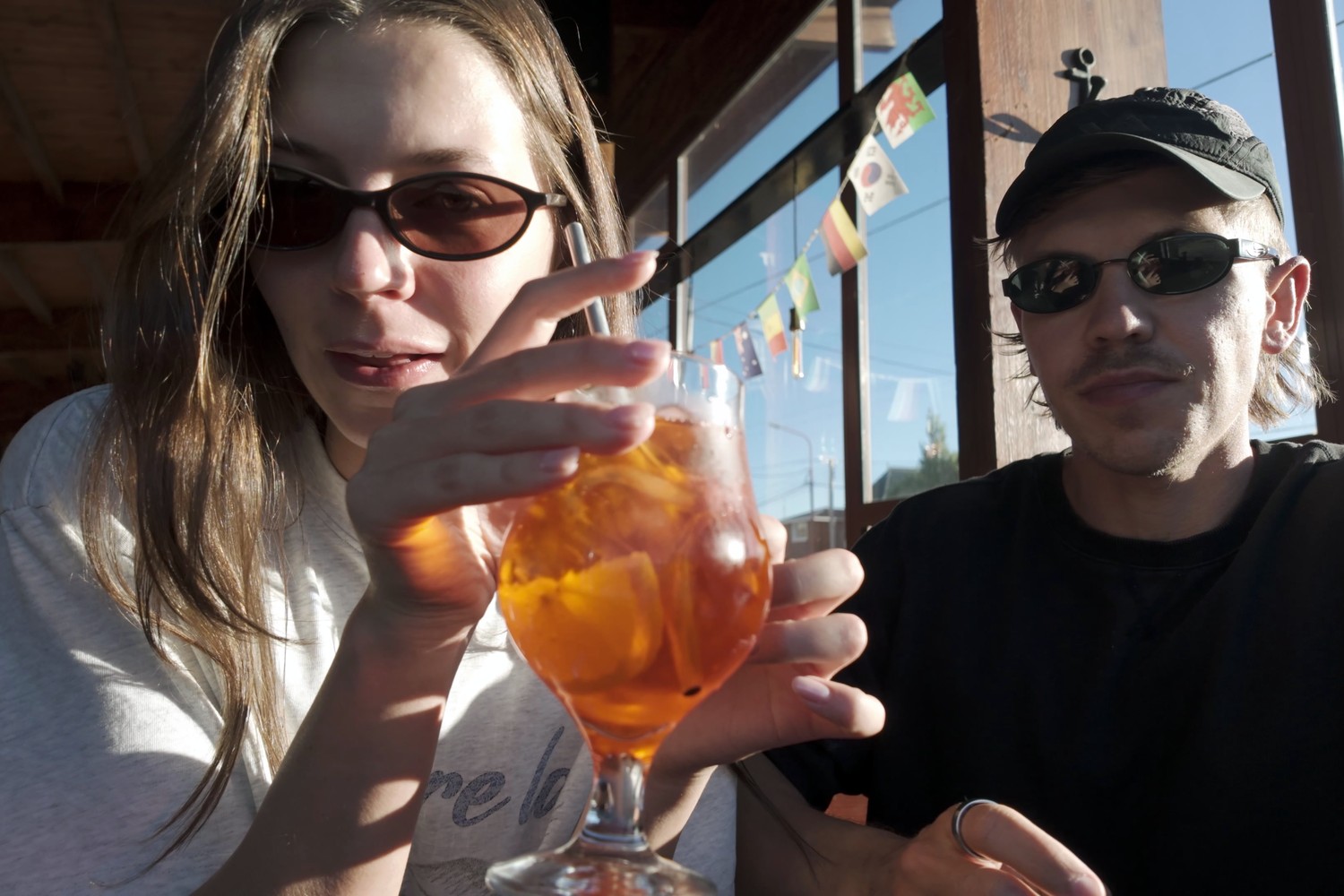 Ellen's Aperol and Daniel's local beer at Bourbon Smokehouse after the hike