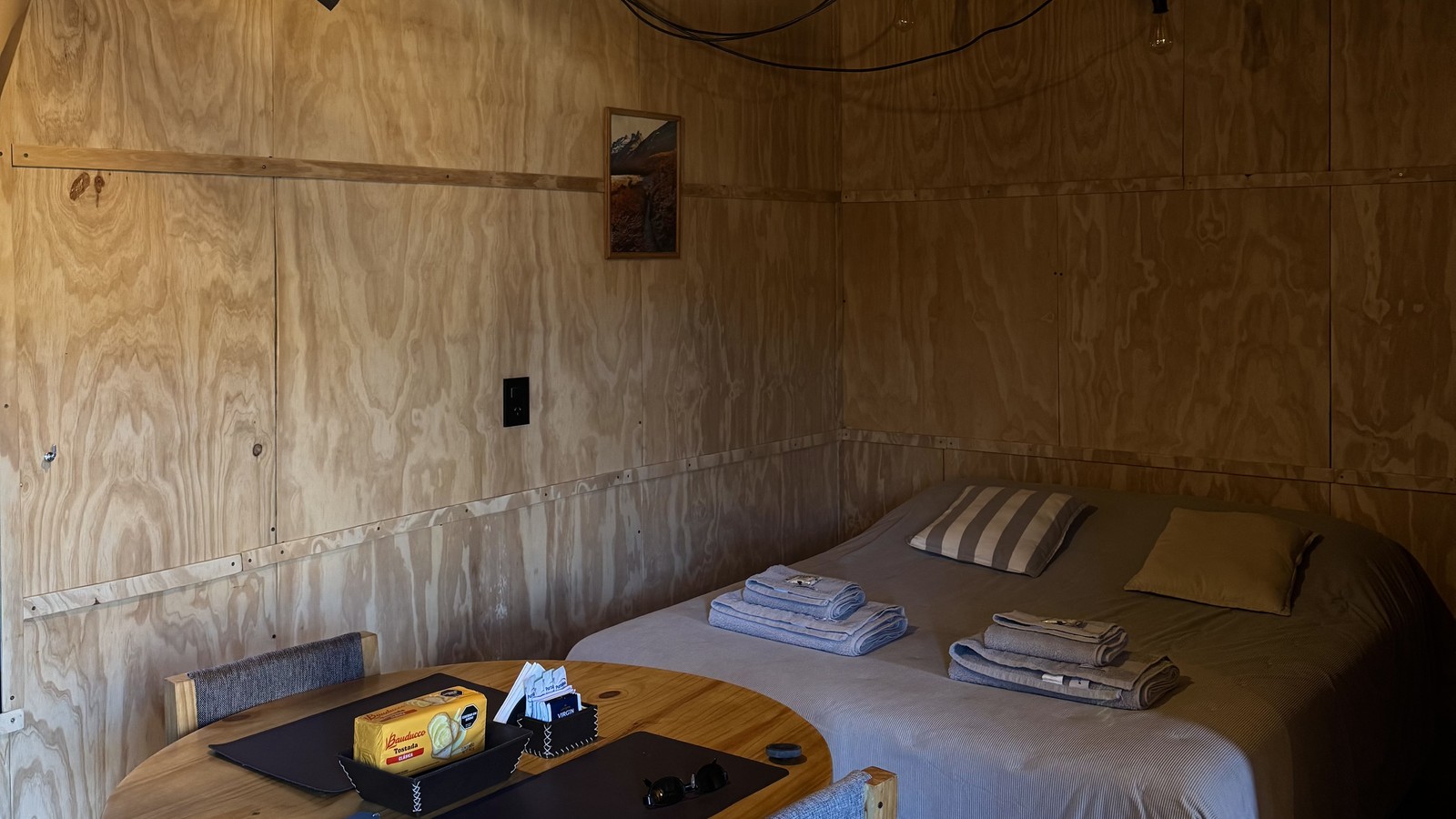 Inside our timber cabin at KUNTUR 2 Cabañas in El Chaltén