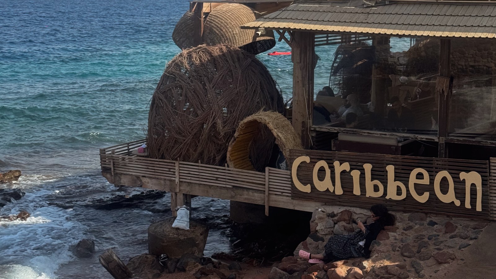 Dahab waterfront cafe beside the Red Sea during our October visit