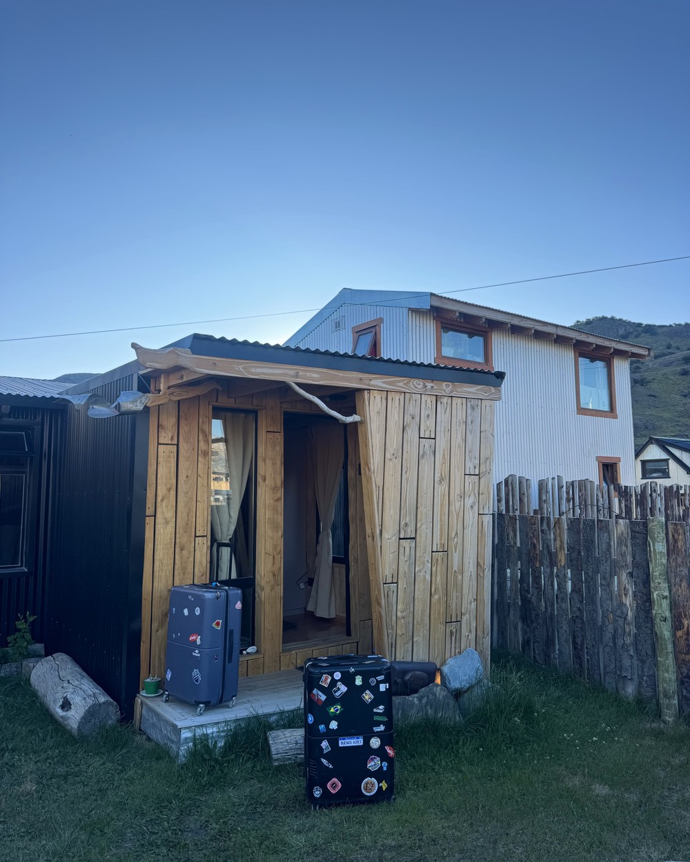 Outside our cabin at KUNTUR 2 Cabañas in El Chaltén