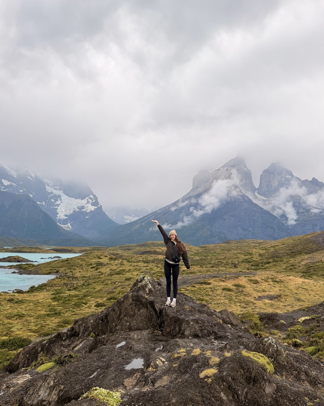 Daniel on a rock looking at the Fitz Roy massif above Laguna de los Tres