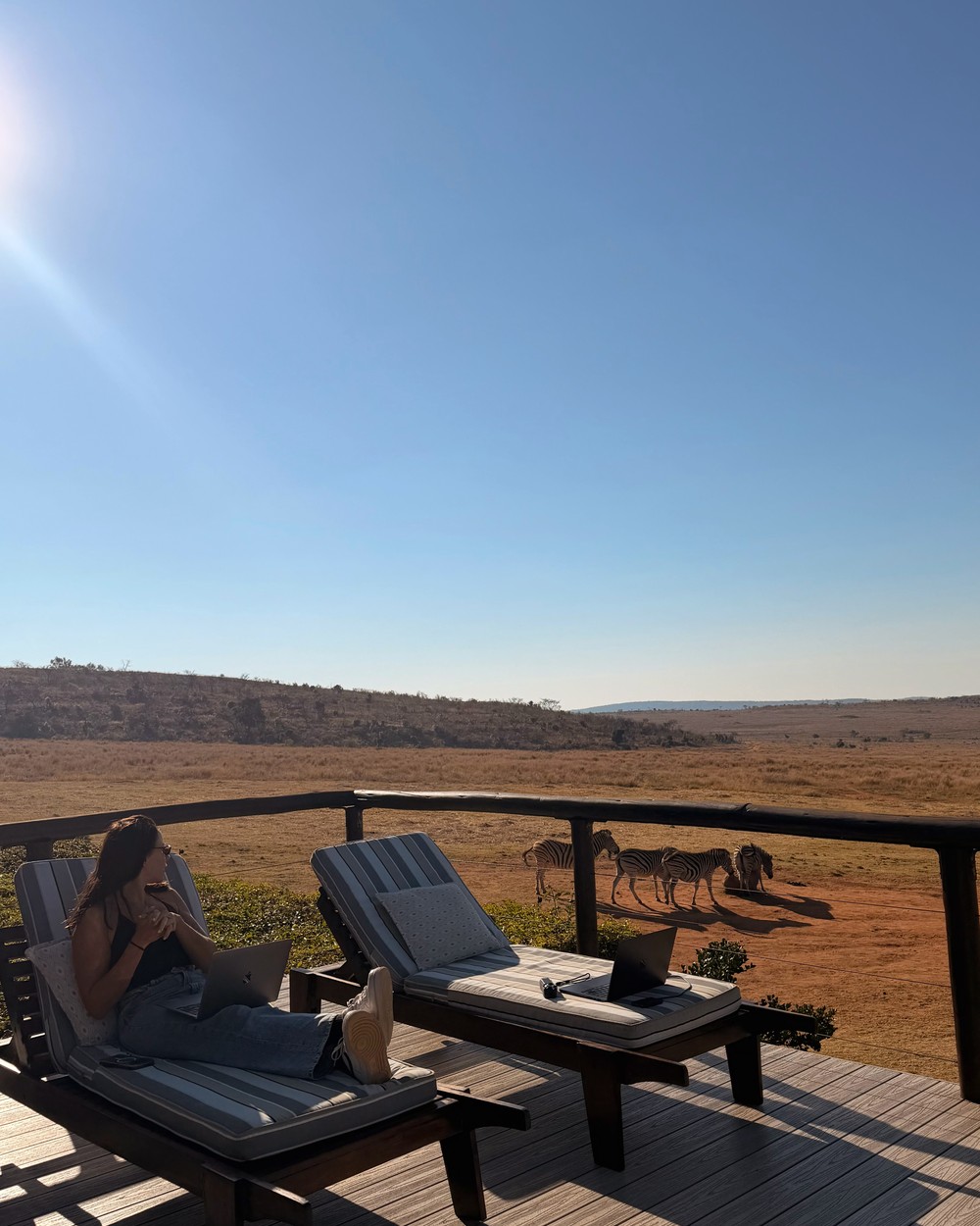 A work table set up looking out over the reserve from the lodge