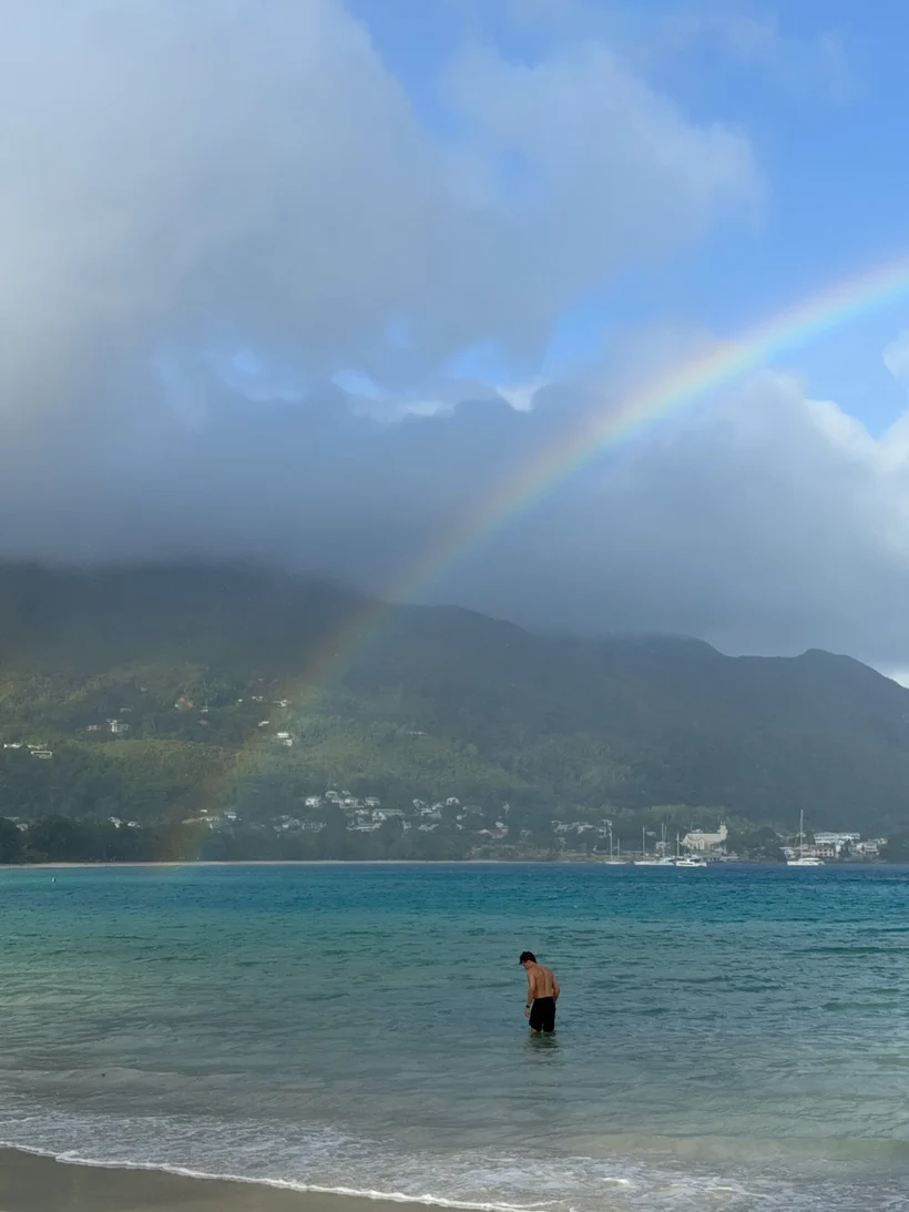 A rainbow over Beau Vallon