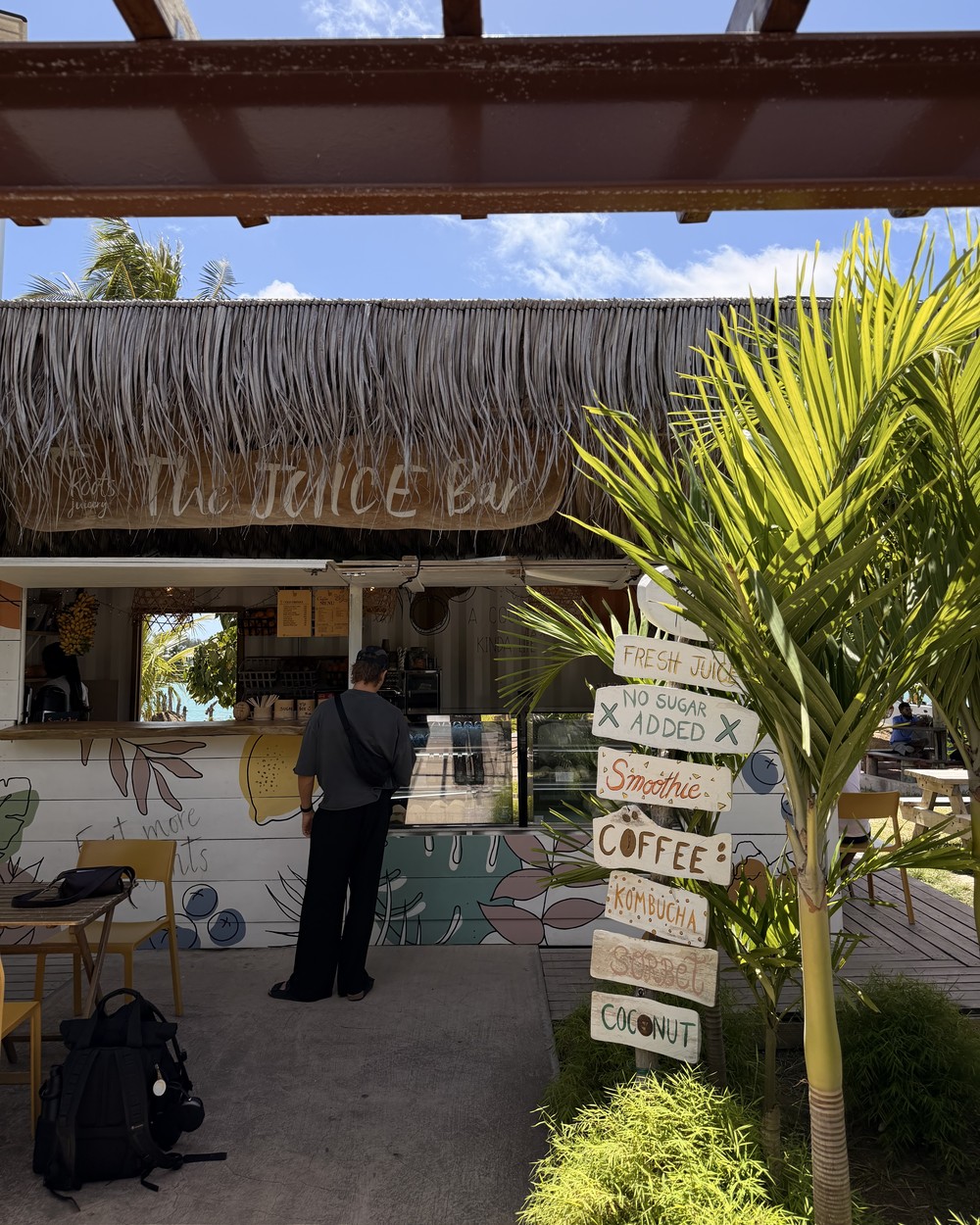 The Roots Juicery juice bar at the Praslin ferry port, Seychelles