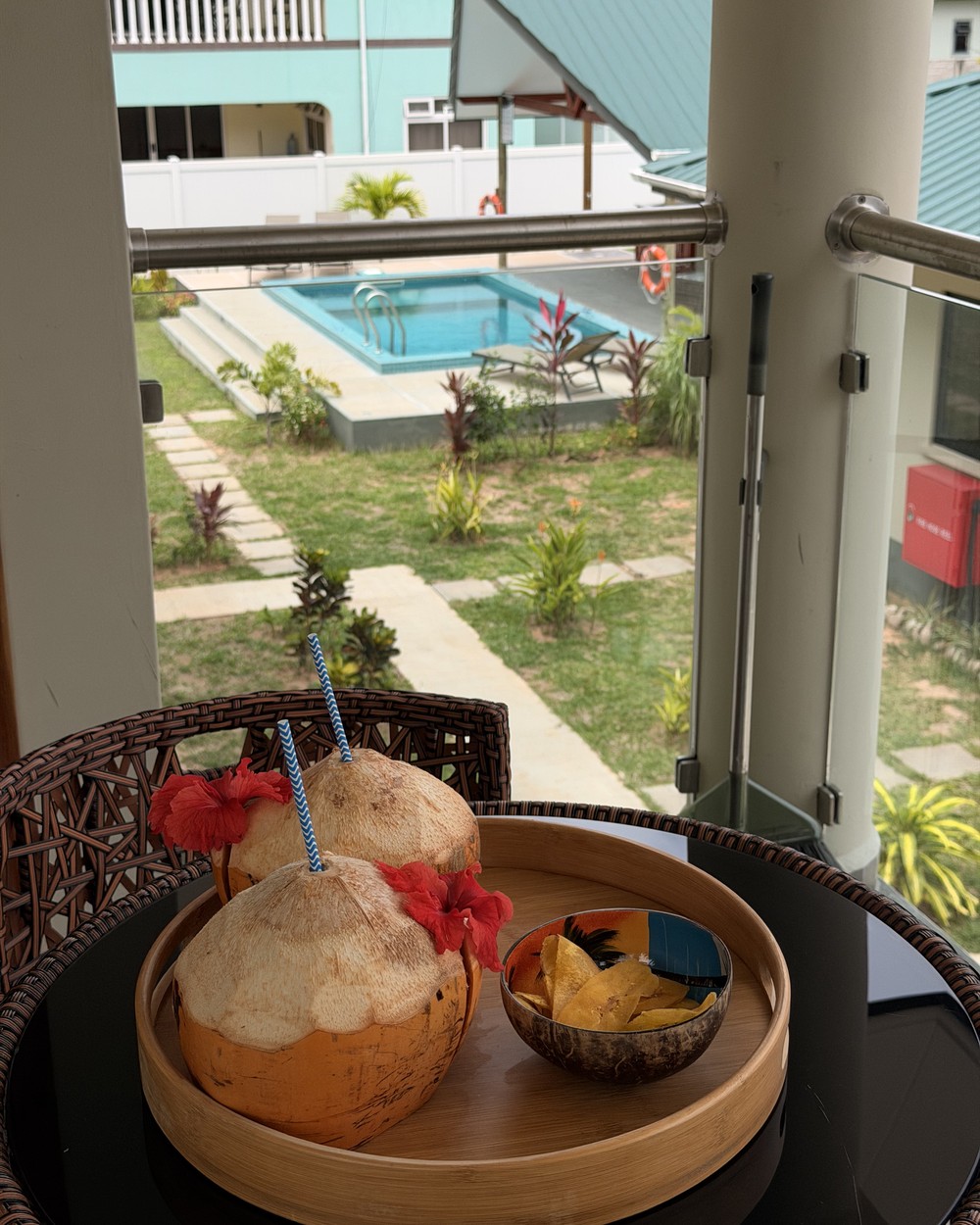 A welcome gift laid out on arrival at Chez Rona guesthouse on Praslin, Seychelles
