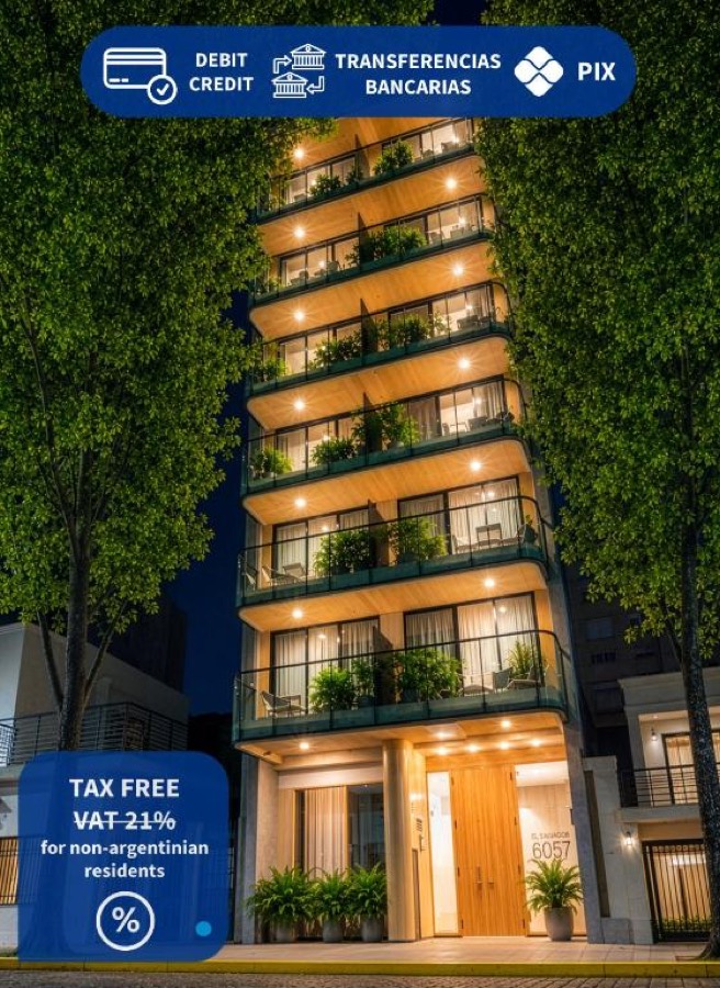 Exterior of Trendy Apartments in Palermo Hollywood by BueRentals at night