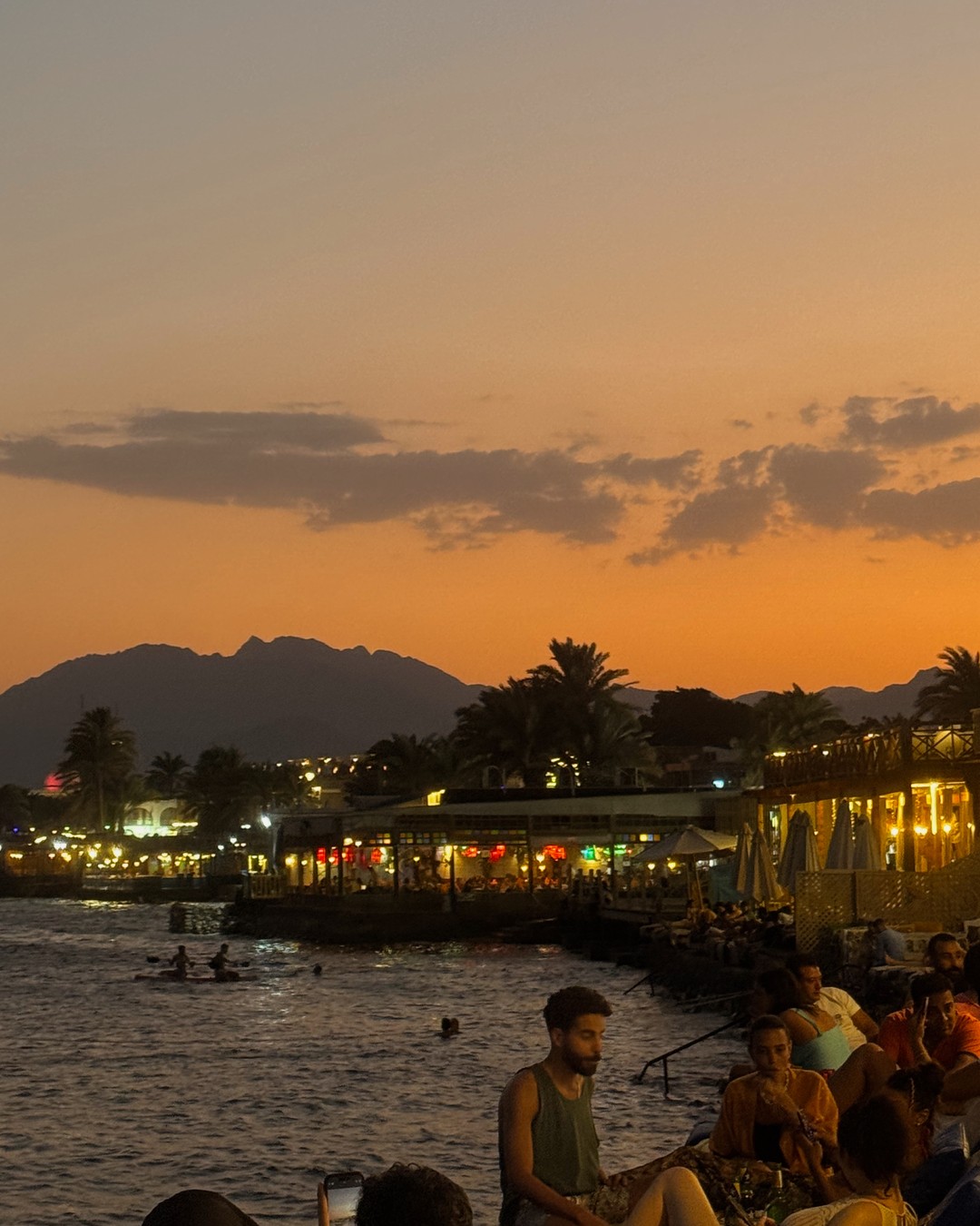 Dahab waterfront and mountains at sunset beside the Red Sea