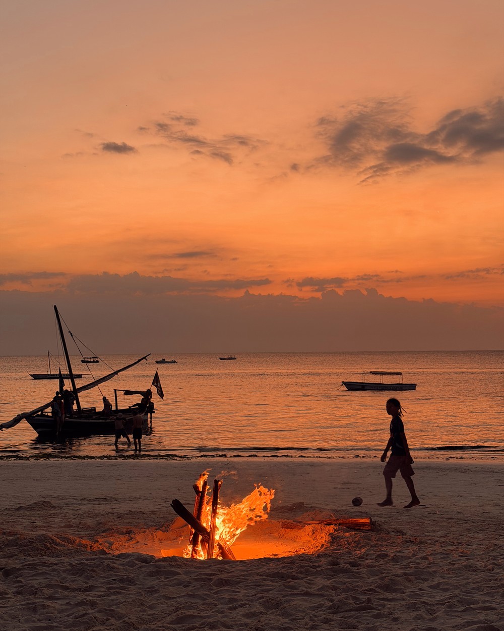 Sunset and a beach bonfire at Nungwi on the northern tip of Zanzibar