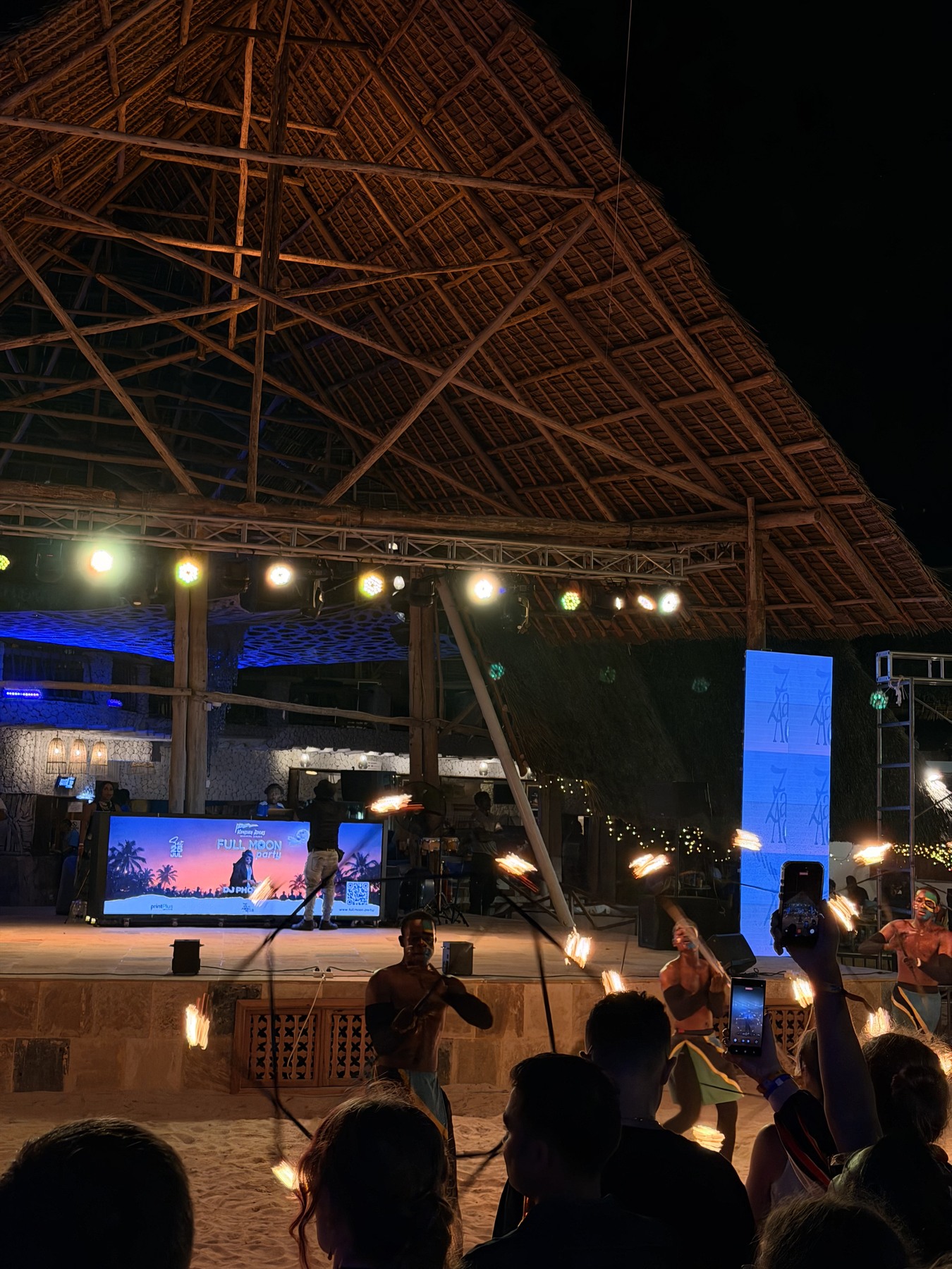 Full moon party stage set up in Nungwi during our July visit