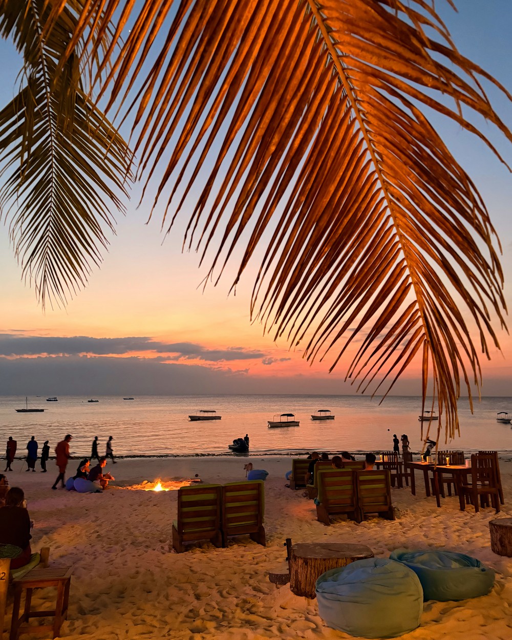 Sunset from a beach bar on the Nungwi boardwalk in Zanzibar