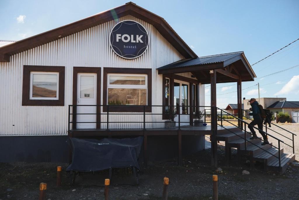 Folk Hostel's timber front porch in El Calafate